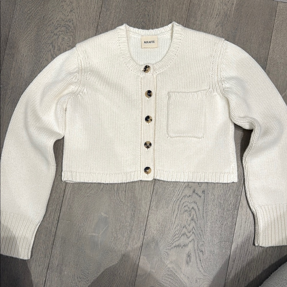 KHAITE The Lavan Cardigan Off White Cropped Sweater 100% cashmere SMALL